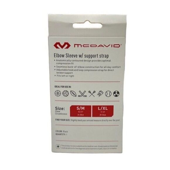 BRAND NEW McDavid Sport Elbow Compression Knit Sleeve w/Support Strap L/XL BLACK - Picture 4 of 6
